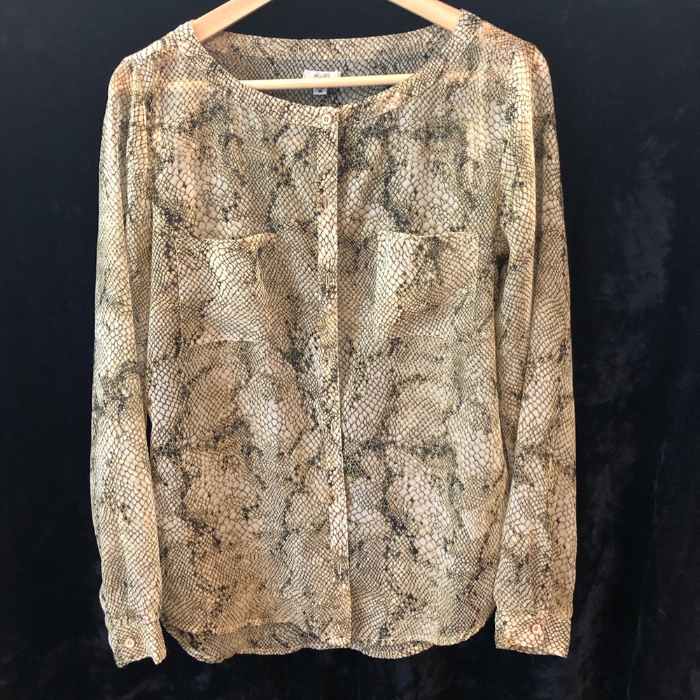 Snakeskin-print sheer blouse